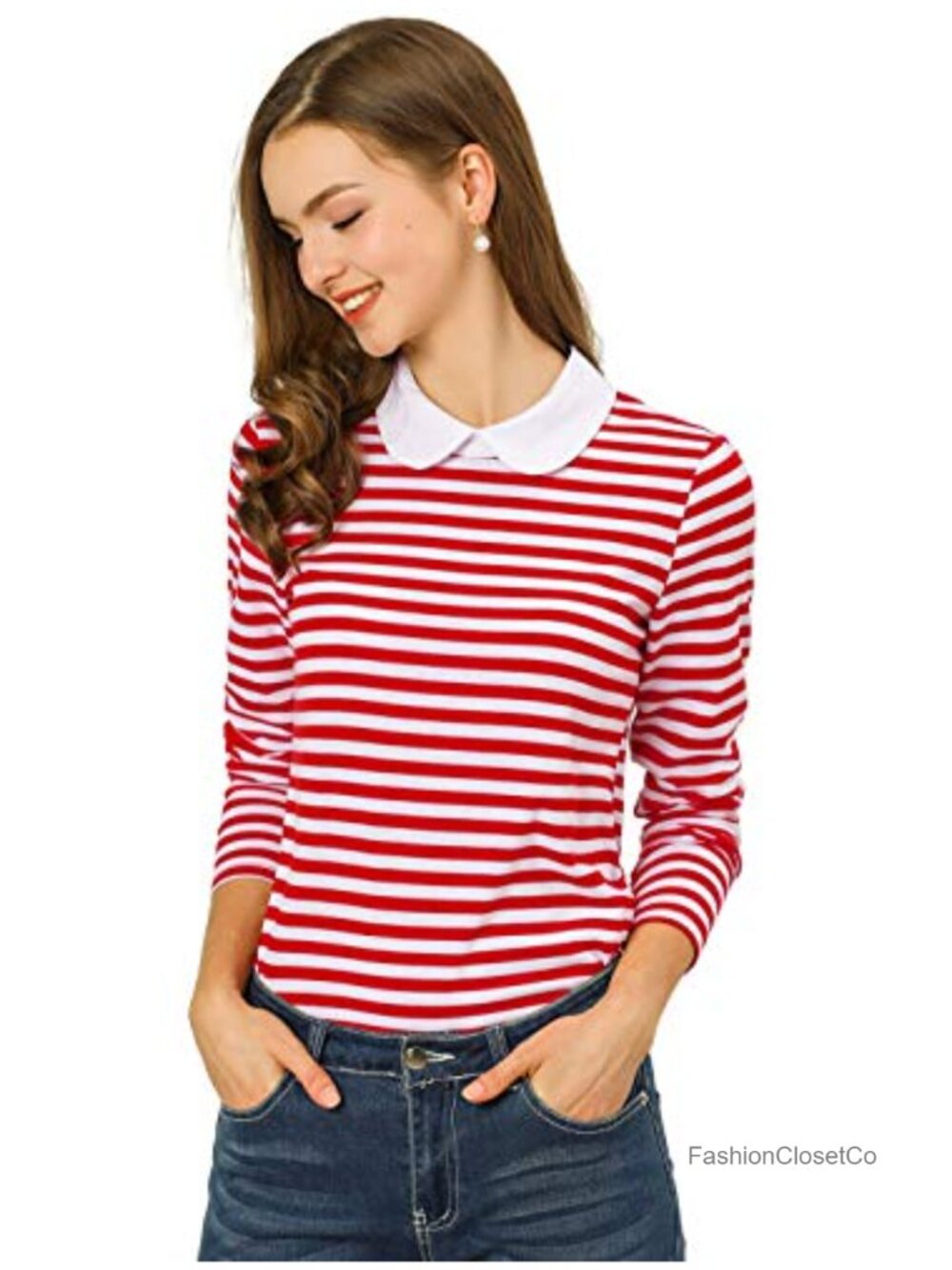 Striped Peter Pan Collar Long Sleeve Blouse